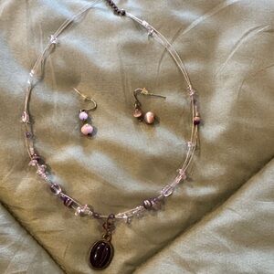 Elegant Purple Beaded Necklace and Earring Set